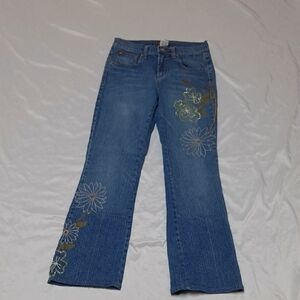 Department Of Peace Embroidered Beaded Daisy High Rise Hippie Jeans HEMMED